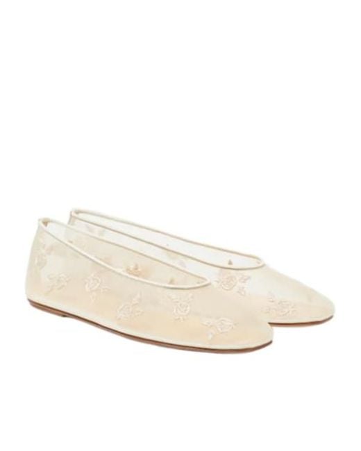 Magda Butrym White Embroidered Mesh Ballet Flats