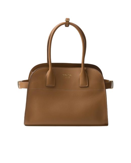 Prada Brown Logo-Lettering Medium Top Handle Bag