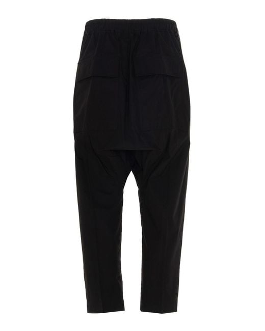Rick Owens Black Drawstring Cropped Poplin Trousers for men