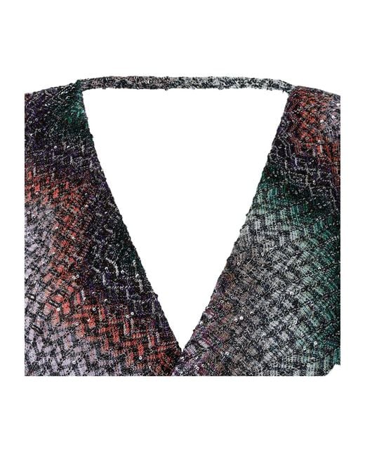 Missoni Blue Sequin-Embellished Zigzag Top