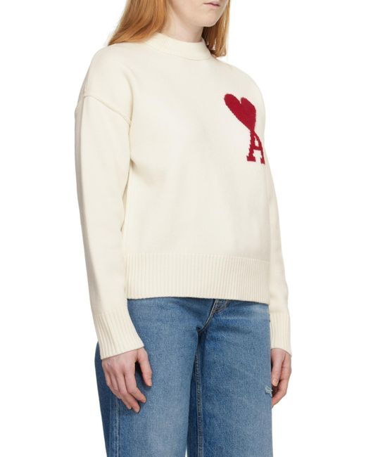 AMI White Ami De Coeur Crewneck Long-Sleeved Jumper for men