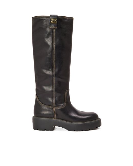 Miu Miu Black Suede Knee-High Boots