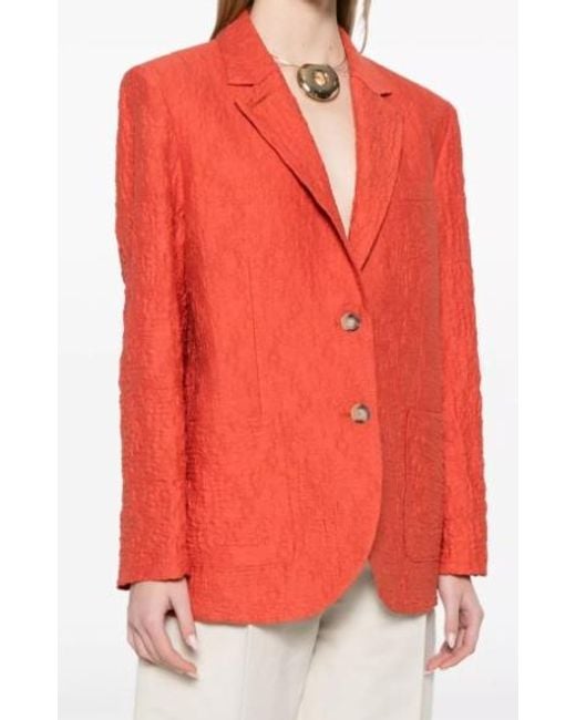 Harris Wharf London Red Crinkled Shoulder-Pads Blazer