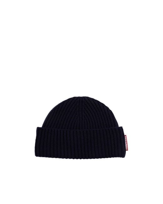 DSquared² Blue Logo Tag Ribbed-Knit Beanie Scarf Set for men