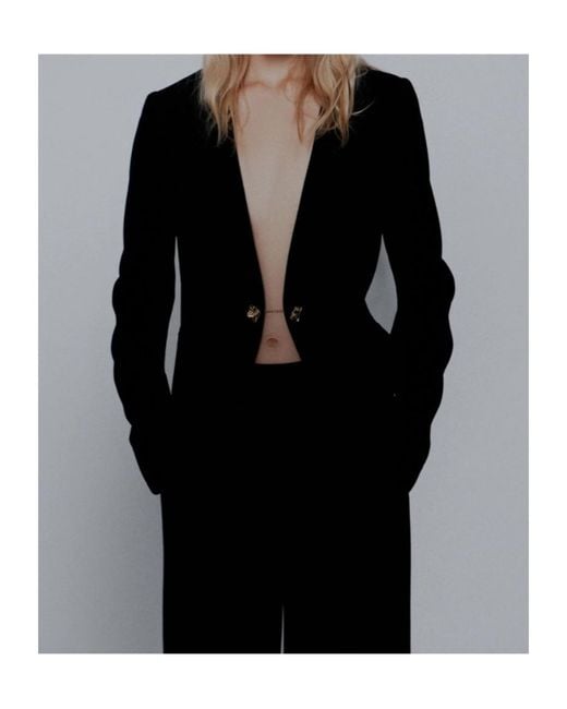Marella Black Envers Satin Collarless Blazer