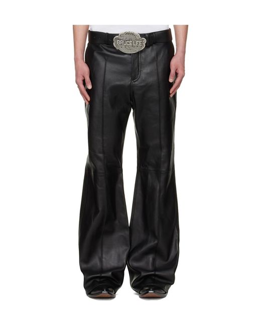 Lu'u Dan Black Bruce Lee X Collaboration Flared Leather Pants for men