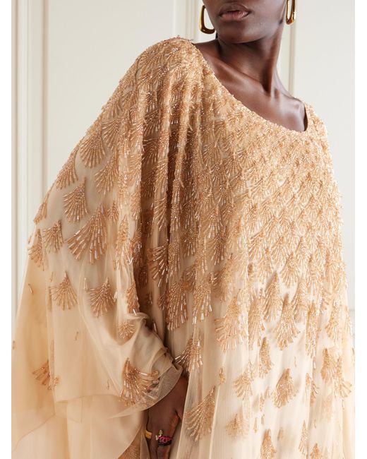 Georges Hobeika Natural Beaded Tulle Gown