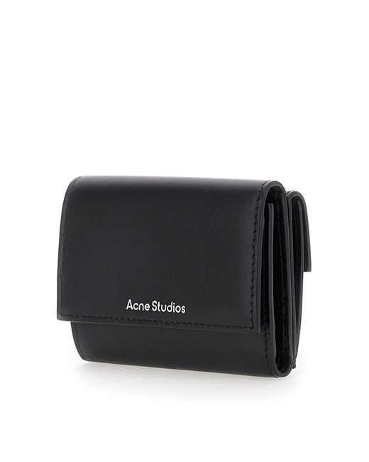 Acne Black Logo Detailed Trifold Wallet for men