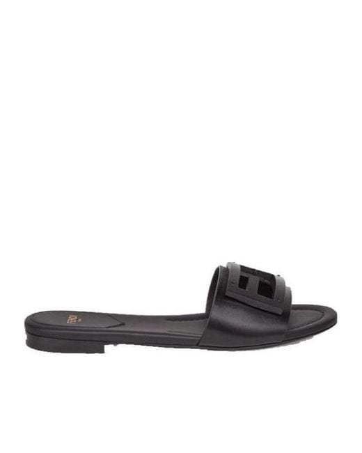Fendi Black Ff Logo Plaque Open-Toe Sandals