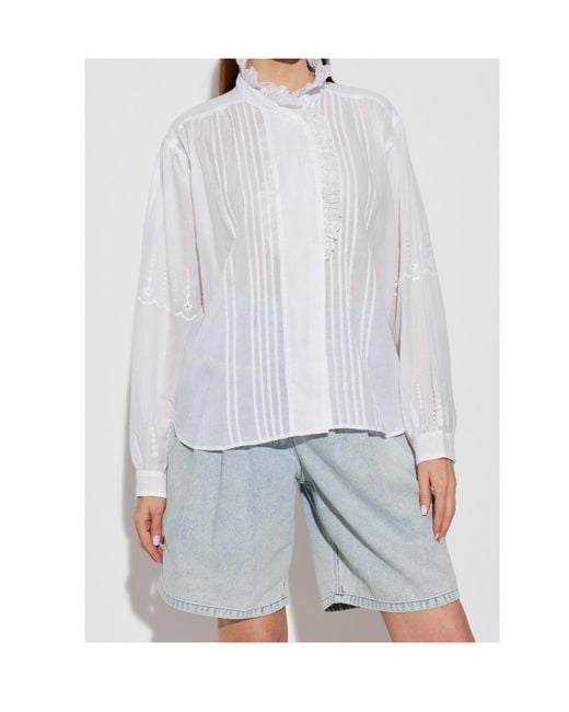 Isabel Marant White Isabel Marant Étoile Leota Ruffled Pintuck Top