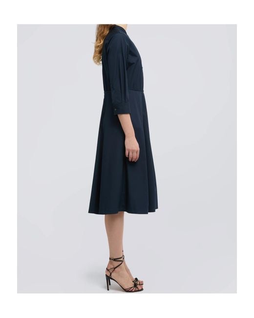 Aspesi Blue Pleated Collared Dress