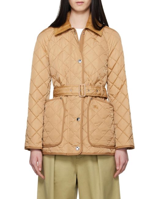 Burberry Natural Belted Waist Quilted Jacket