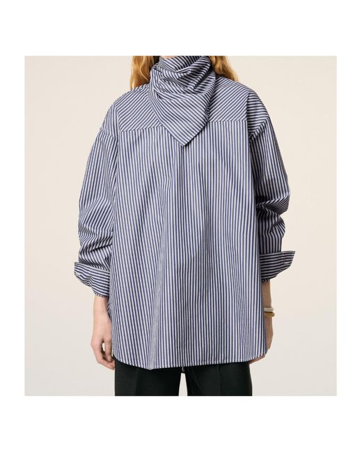 AMI Blue Striped-Pattern Bandana-Collar Shirt for men