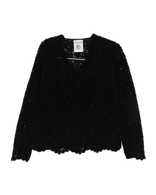 Semicouture Black Lace V-Neck Knit
