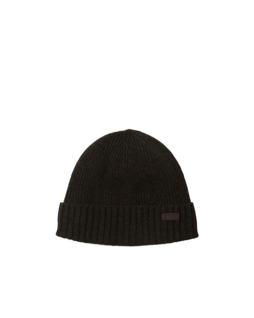 Barbour Black Ribbed-Knit Beanie for men