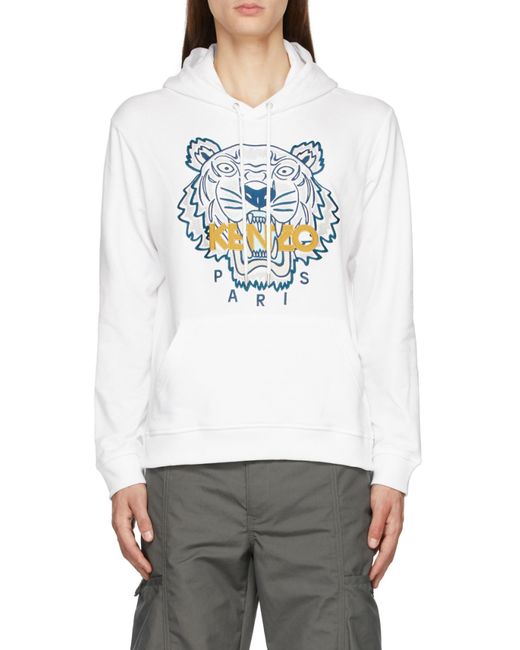 KENZO White Tiger Embroidered Relaxed Hoodie for men