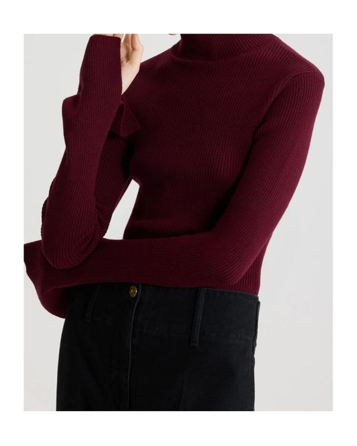 Patou Red Turtleneck Ribbed Sweater