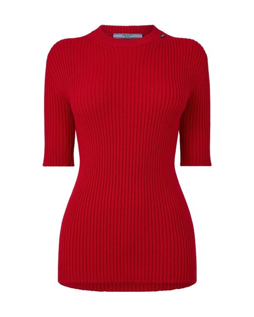 Prada Red Fitted Midsleeve Knit Top