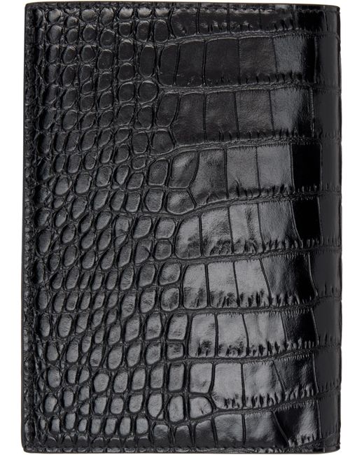 Tom Ford Black Polished Crocodile-Pattern Embossed Card Case for men