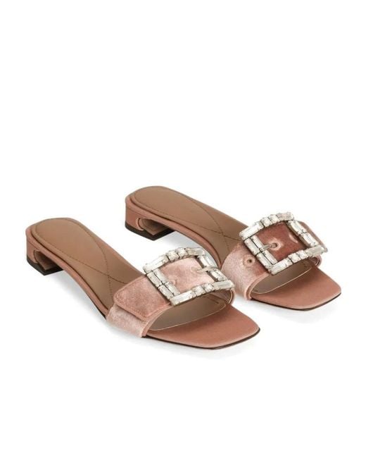 Dolce & Gabbana Brown Crystal-Buckle Sandals