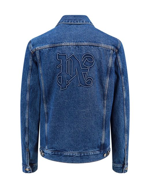 Palm Angels Blue Monogram Detailed Denim Jacket for men