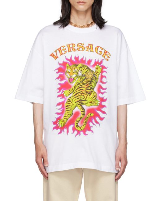 Versace White Roar-Print Cotton T-Shirt for men