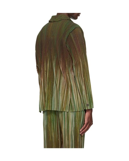 Homme Plissé Issey Miyake Green Pleated Blazer for men