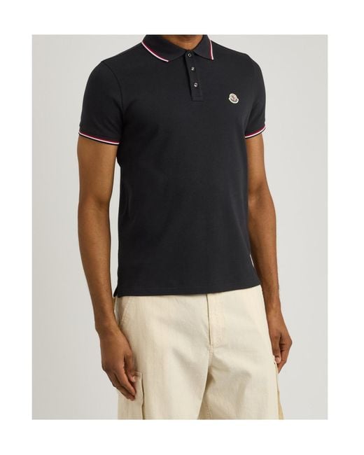 Moncler Black Logo-Appliquéd Piqué Cotton Polo Shirt for men