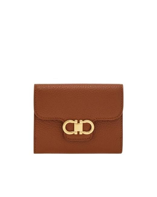 Ferragamo Brown Gancini Compact Wallet