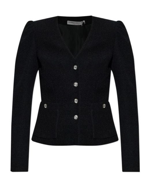 Alessandra Rich Black V-Neck Button Embellished Blazer
