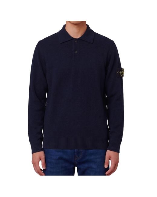 Stone Island Blue Long-Sleeve Polo-Collar Sweater for men
