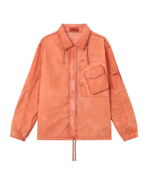 Stone Island Orange Comfort-Fit Zip-Up Overshirt With Packable Hood for men
