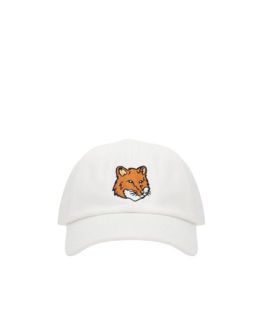 Maison Kitsuné White Maison Kitsuné Logo Embroidered Baseball Cap for men