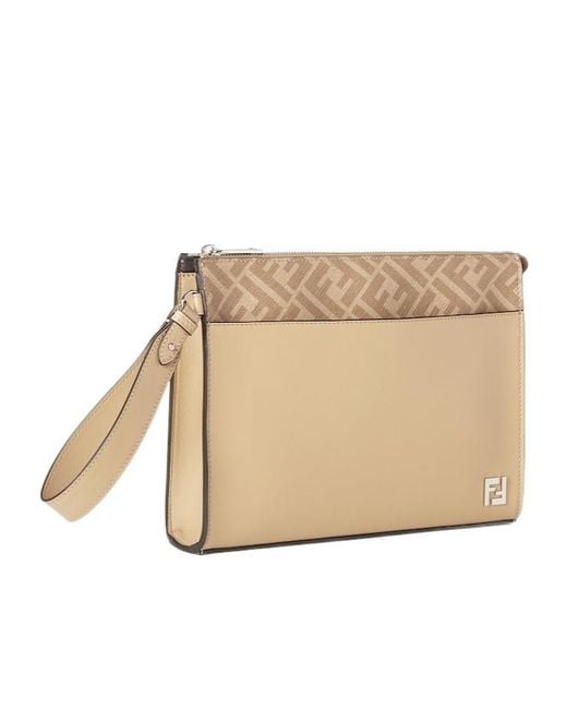 Fendi Natural Logo Plaque Zipped Clutch Bag for men