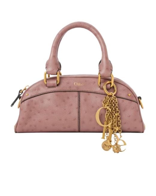 Chloé Pink Chloé Logo Plaque Zip-Up Small Bowling Bag