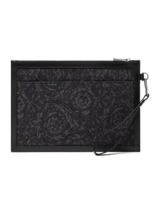 Versace Black Logo-Printed Zipped Clutch Bag for men