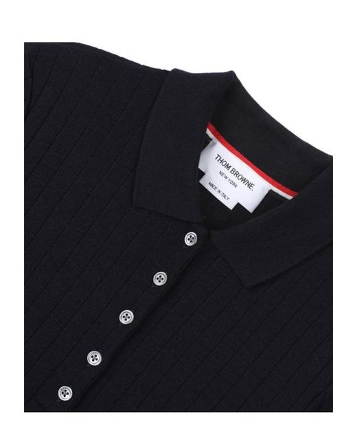 Thom Browne Blue Short-Sleeved Knit Polo Shirt