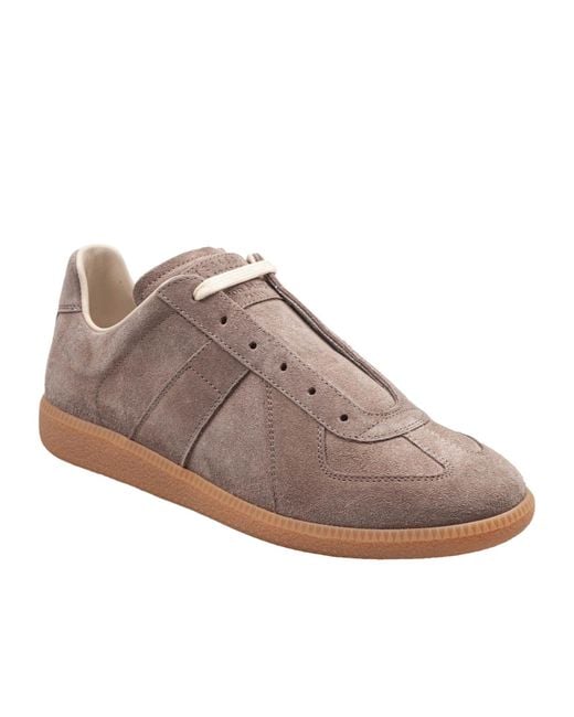 Maison Margiela Brown Replica Panelled Suede Sneakers for men