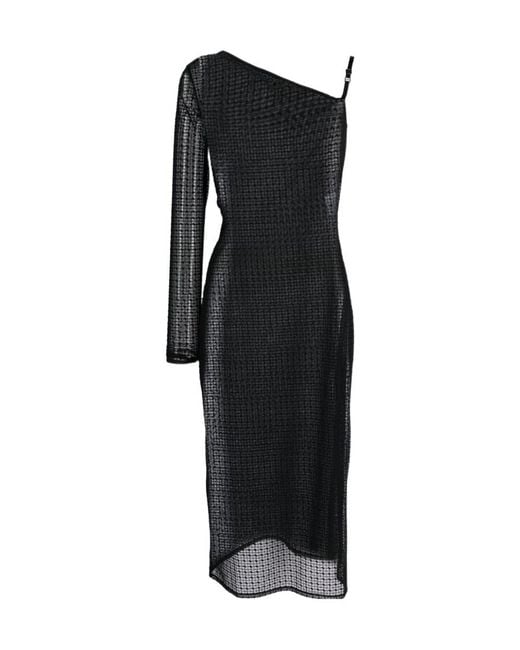 Courreges Black Asymmetric Semi-Sheer Midi Dress