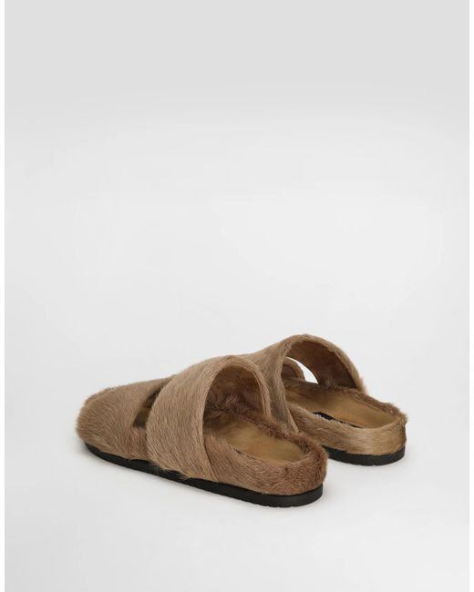 Dolce & Gabbana Brown Furry Cross-Strap Slides for men