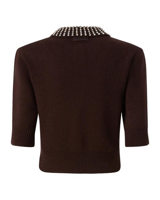 Pinko Brown Collared Embellished Short-Sleeve Knit Polo Shirt