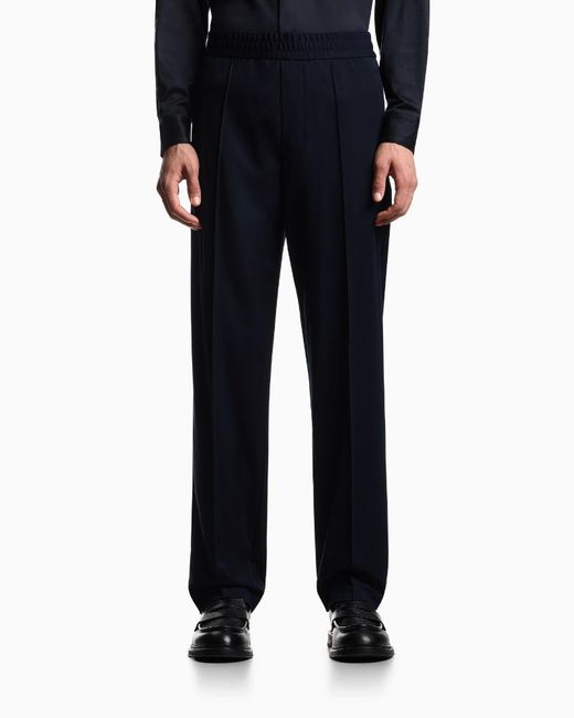 Emporio Armani Blue Elasticated-Waist Trousers for men