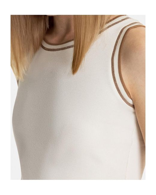Fabiana Filippi Natural Embellished-Trim Ribbed Tank Top