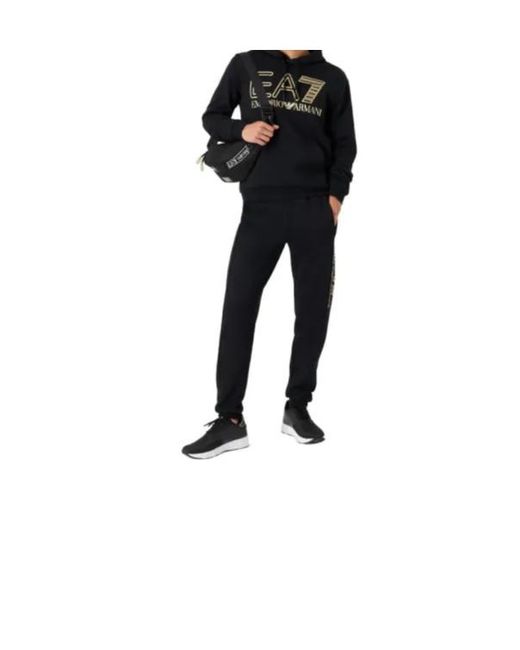 EA7 Black Logo Foil-Print Cotton Hoodie for men