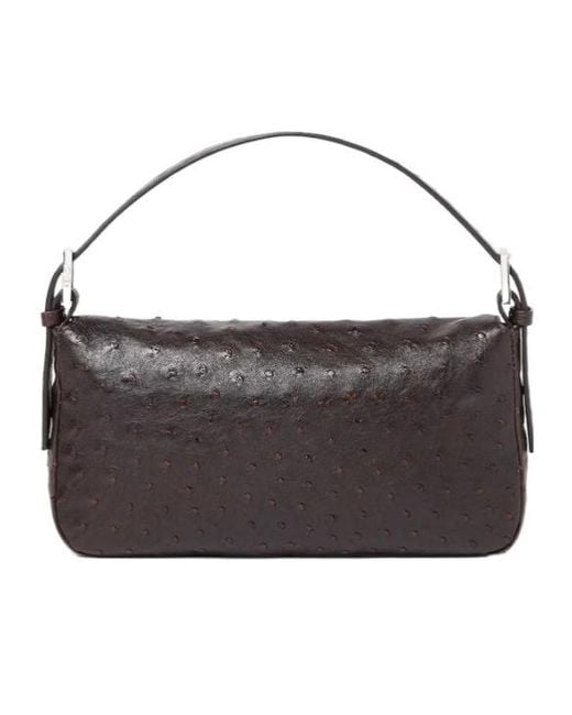 Fendi Black Baguette 26424 Dark Ostrich Leather Bag