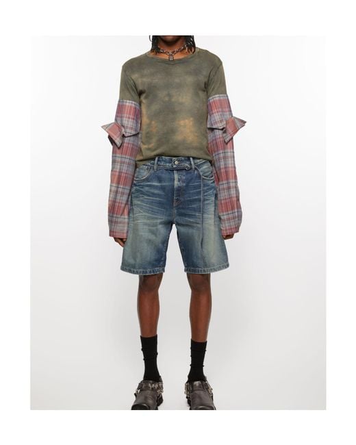 Acne Blue Logo-Patch Denim Shorts for men