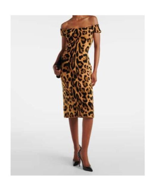 Oscar de la Renta Metallic Leopard-Print Off-Shoulder Midi Dress