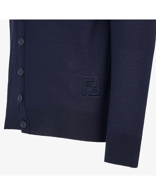 Fendi Blue Ff Embossed V-Neck Buttoned Cardigan for men