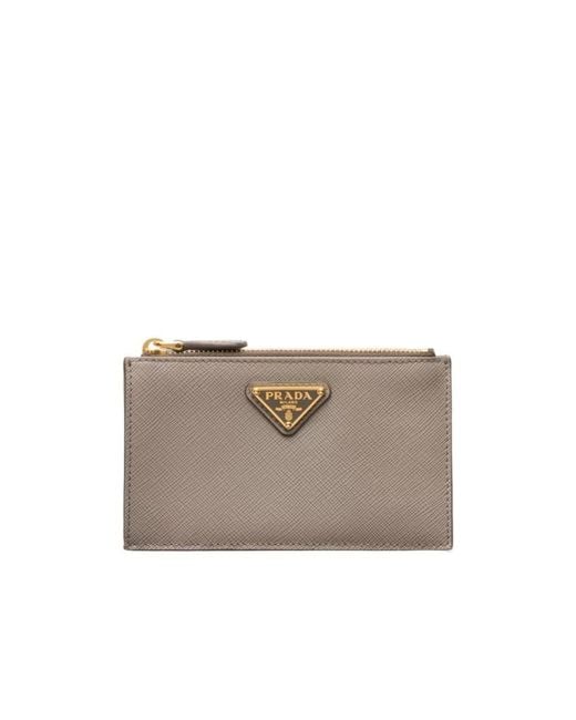Prada Gray Triangle-Logo Zip Card Holder