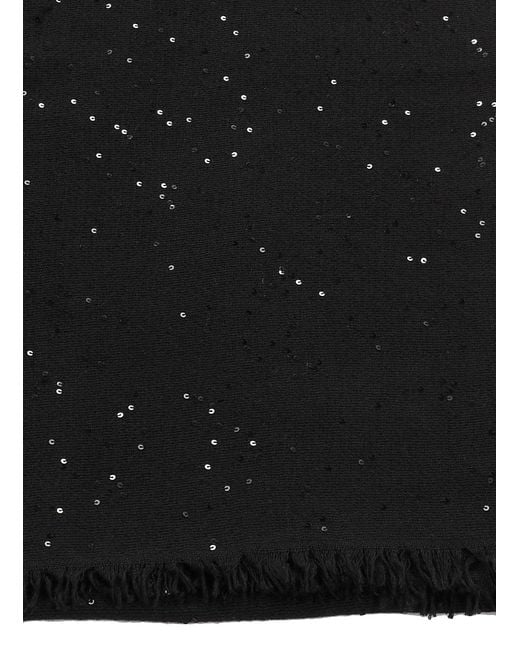 Brunello Cucinelli Black Sequin-Embellished Frayed Scarf